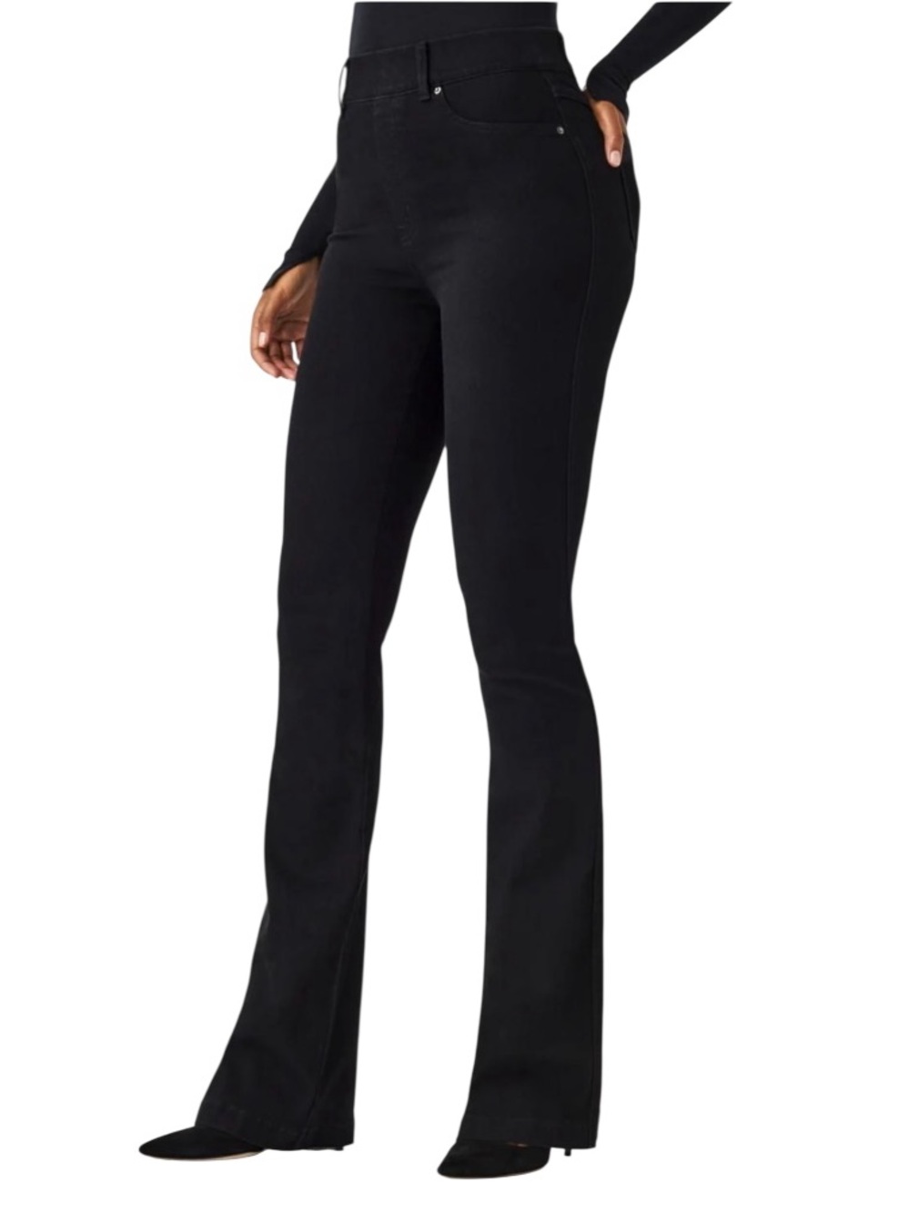 SPANX Flare Jeans 1X Petite Black Pull-On Shaping Denim